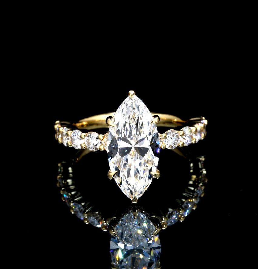 14K YELLOW GOLD LAB GROWN MARQUISE BRILLIANT ENGAGEMENT RING