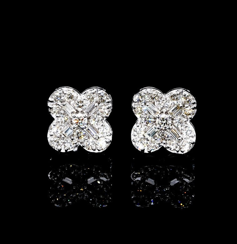 14k white gold clover diamond VVS earrings