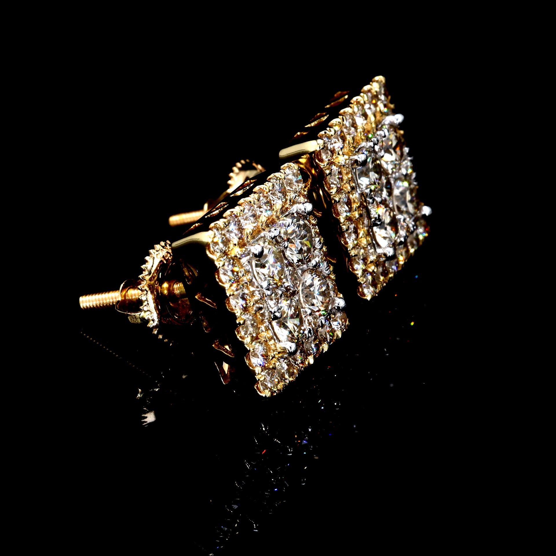 14k gold square diamond VVS earrings