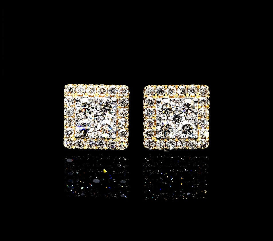 14k gold square diamond VVS earrings