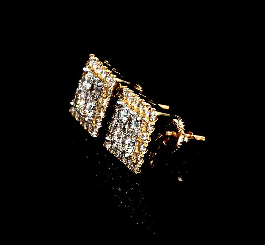14k gold square diamond VVS earrings