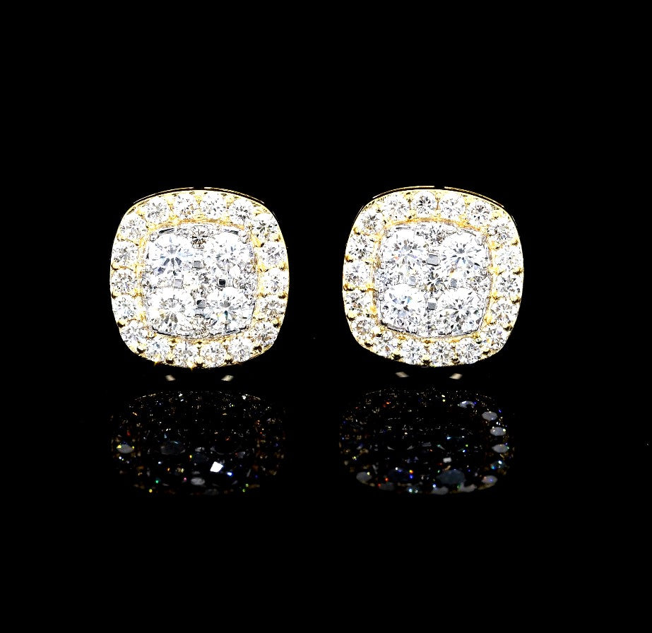 14k gold square CUSHION CUT diamond VVS earrings