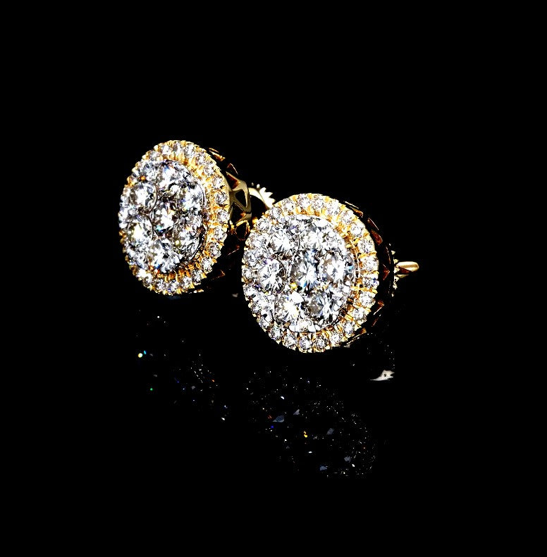 14k gold cluster diamond VVS earrings
