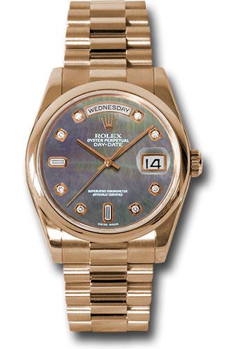 Rolex Pink Gold Day-Date 36 Watch - Domed Bezel - Dark Mother-Of-Pearl Diamond Dial - President Bracelet - 118205 dkmdp