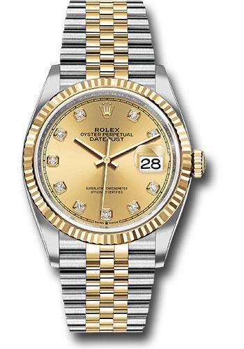 Rolex Steel and Yellow Gold Rolesor Datejust 36 Watch - Fluted Bezel - Champagne Diamond Dial - Jubilee Bracelet - 126233 chdj