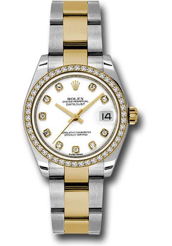 Rolex Steel and Yellow Gold Datejust 31 Watch - 46 Diamond Bezel - White Diamond Dial - Oyster Bracelet - 178383 wdo