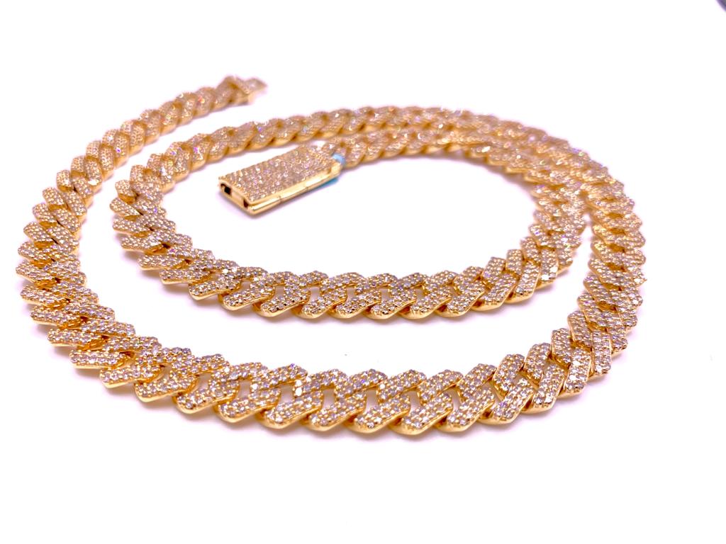 14K Solid Gold Yellow Iced Out Cuban Chain