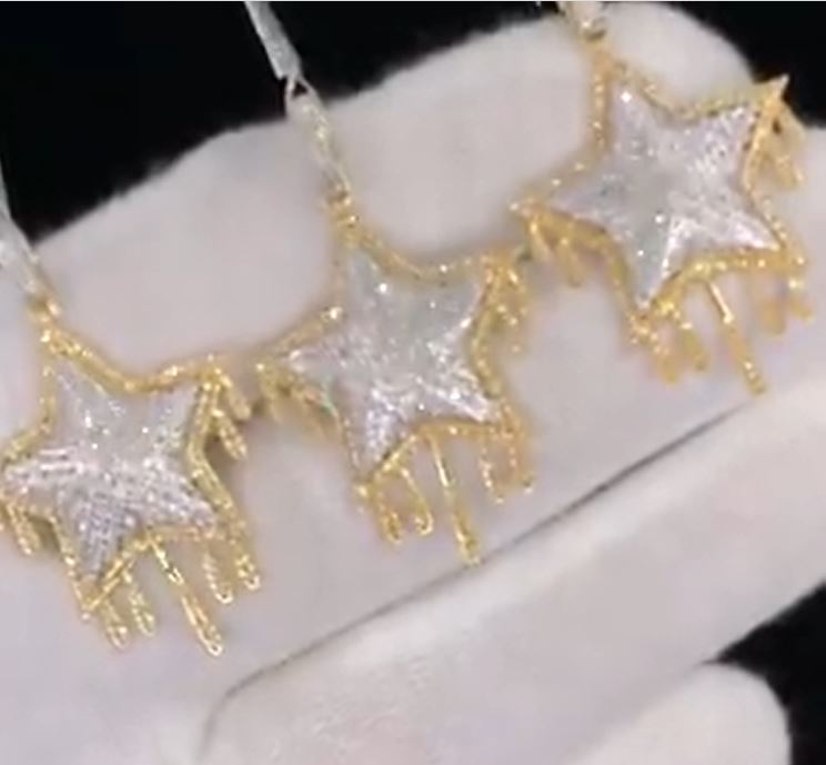 New Drip Solid 14k gold two-tone star pendants with drips 1.10Cts