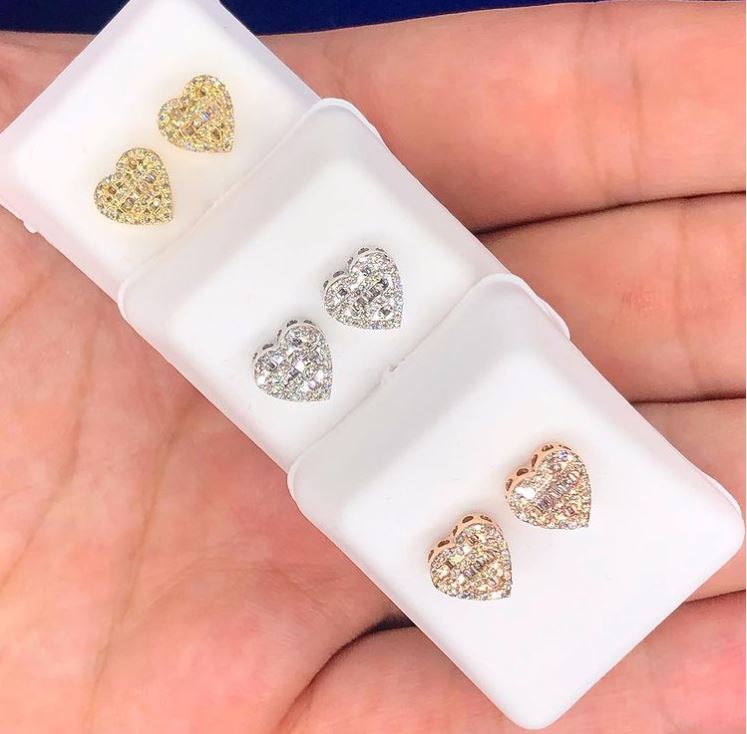Baguette Heart Earrings 14k Solid gold diamond heart earrings 0.75Cts