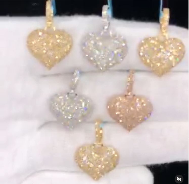 Heart Pendants 14k solid gold flower set round diamond heart pendants 1.35Cts