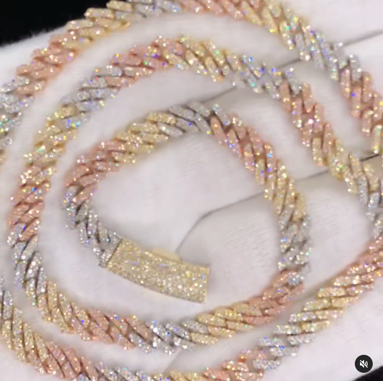 Solid tri color iced out flooded cuban chain