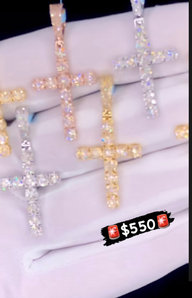 14k solid gold round diamond cross pendants