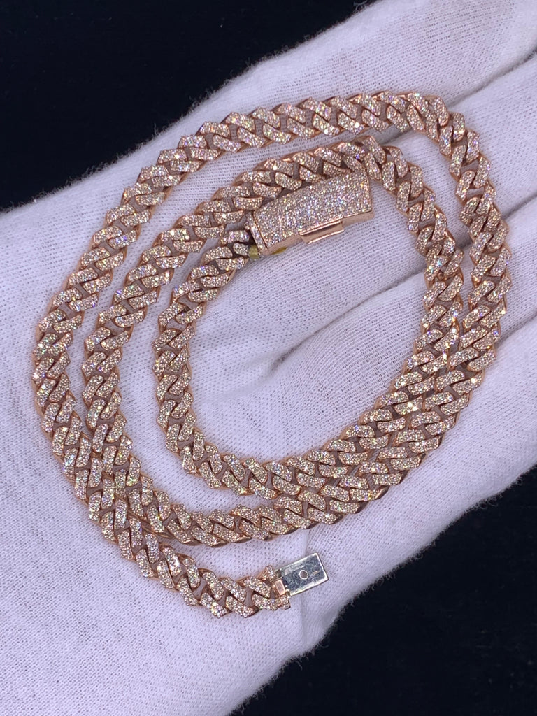 Solid Rose Gold Iced out Flooded Cuban Link Chain